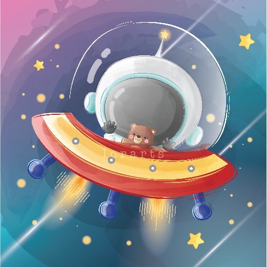 Little Astronaut Flying with UFO