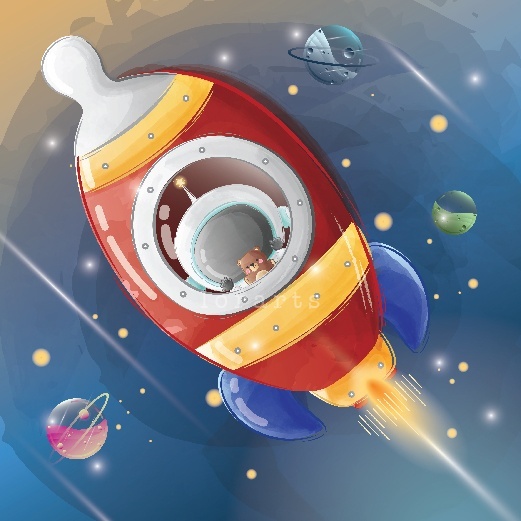 Little Astronaut Flying with a Rocket