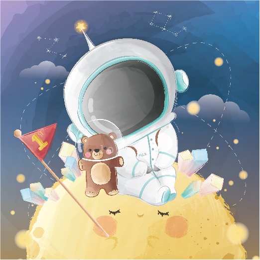 Little Astronaut Boy Sitting on Moon