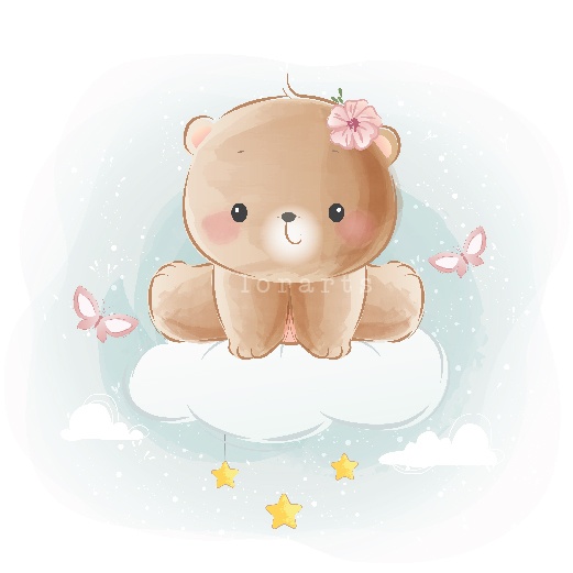 Cute Little Bear Sitting on Cloud
