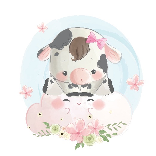 Little Calf Girl Sitting on Cute Cloud