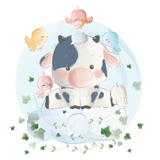 Little Calf Boy Sitting on Cute Cloud