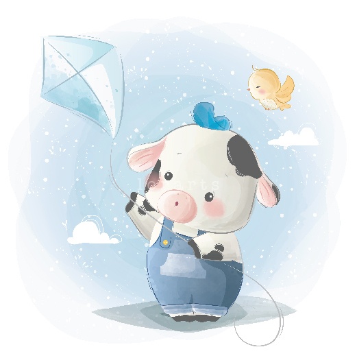 Little Calf Boy Playing a Kite