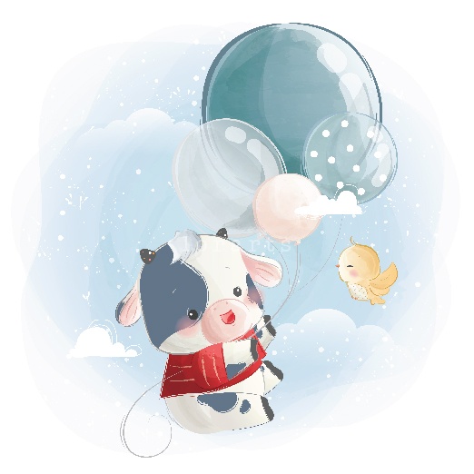 Little Calf Boy Flying with Balloons
