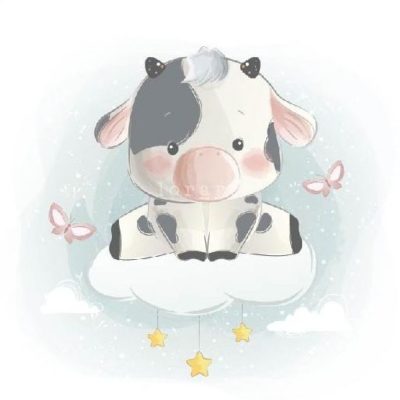 Cute Little Calf Sitting on Cloud