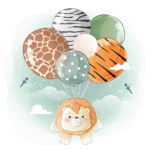 Little Safari Lion Flying with Animal Printed Balloons 1