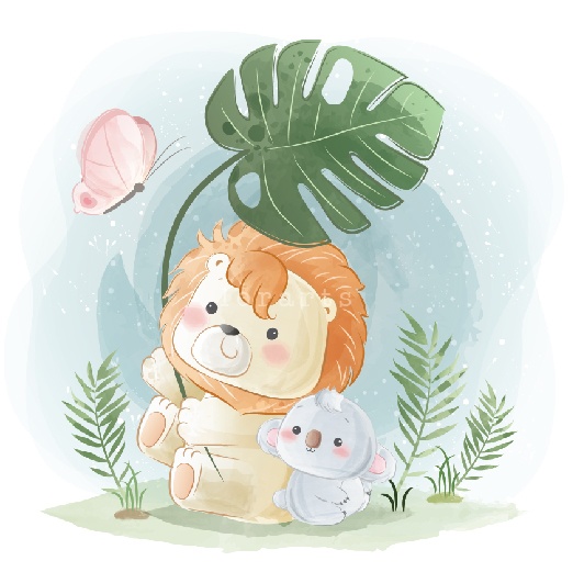 Little Safari Lion Playing with a Leaf