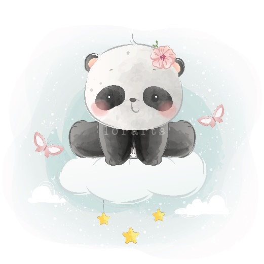 Cute Little Panda Sitting on Cloud