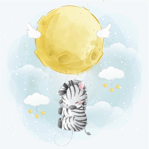 Little Zebra Flying with a Moon Balloon