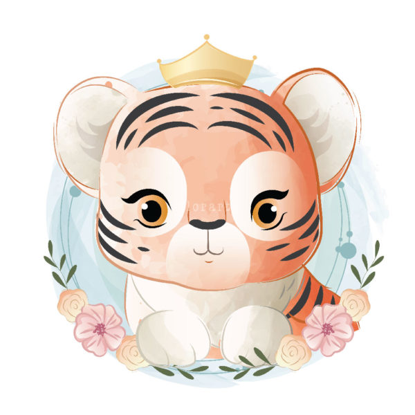 Baby Tiger Girl in a Flower Wreath 1