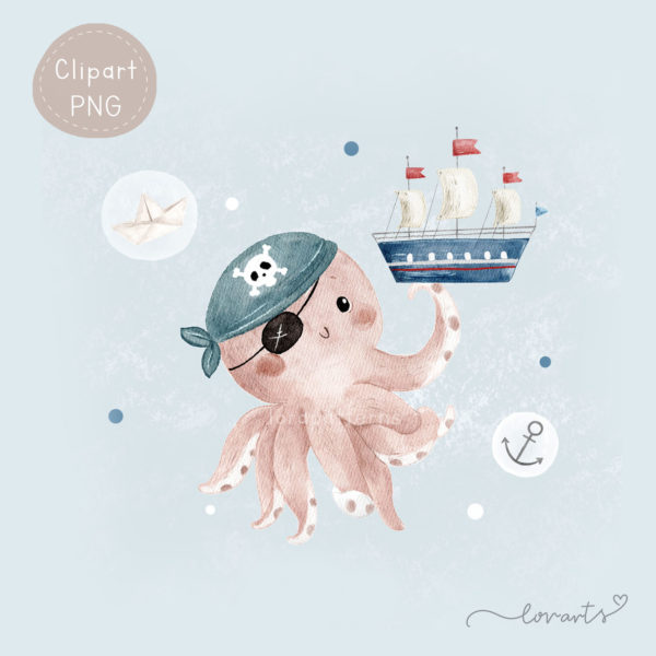 [Clipart PNG] Pirate Octopus - Image 3