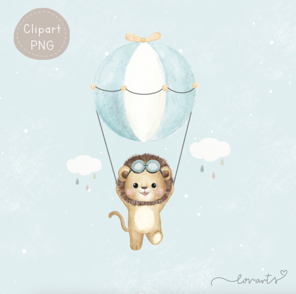 [Clipart PNG] Lion Flying With Balloons - Image 3