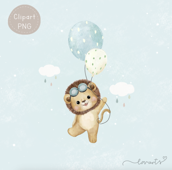 [Clipart PNG] Lion Flying With Balloons - Image 4