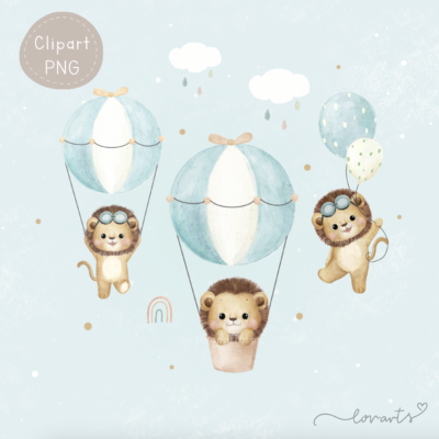 [Clipart PNG] Lion Flying With Balloons