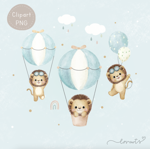 [Clipart PNG] Lion Flying With Balloons