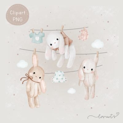 [Clipart PNG] Little Bunnies' Laundry Day