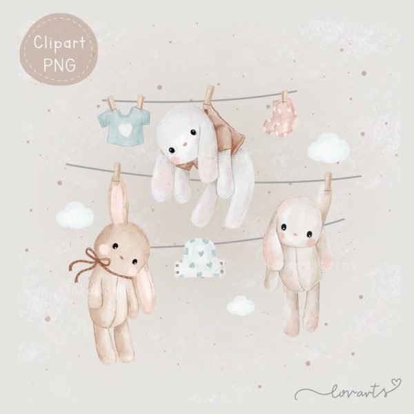 [Clipart PNG] Little Bunnies' Laundry Day