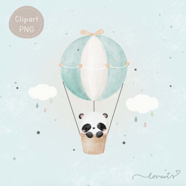 [Clipart PNG] Panda Flying With Balloons - Image 2