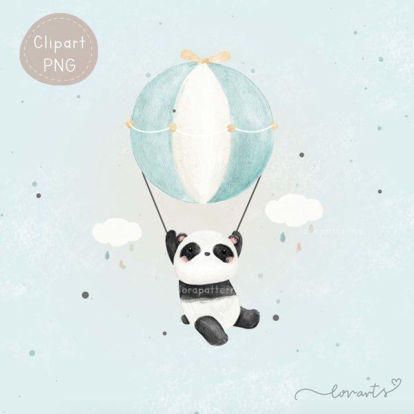 [Clipart PNG] Panda Flying With Balloons - Image 3