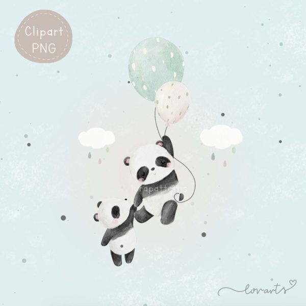 [Clipart PNG] Panda Flying With Balloons - Image 4