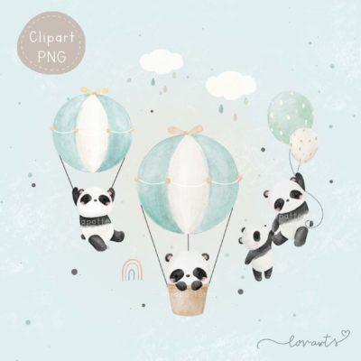 [Clipart PNG] Panda Flying With Balloons