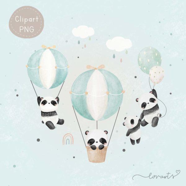[Clipart PNG] Panda Flying With Balloons