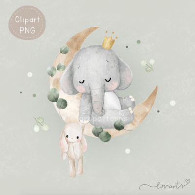 [Clipart PNG] Elephant and Bunny on The Eucalyptus Moon
