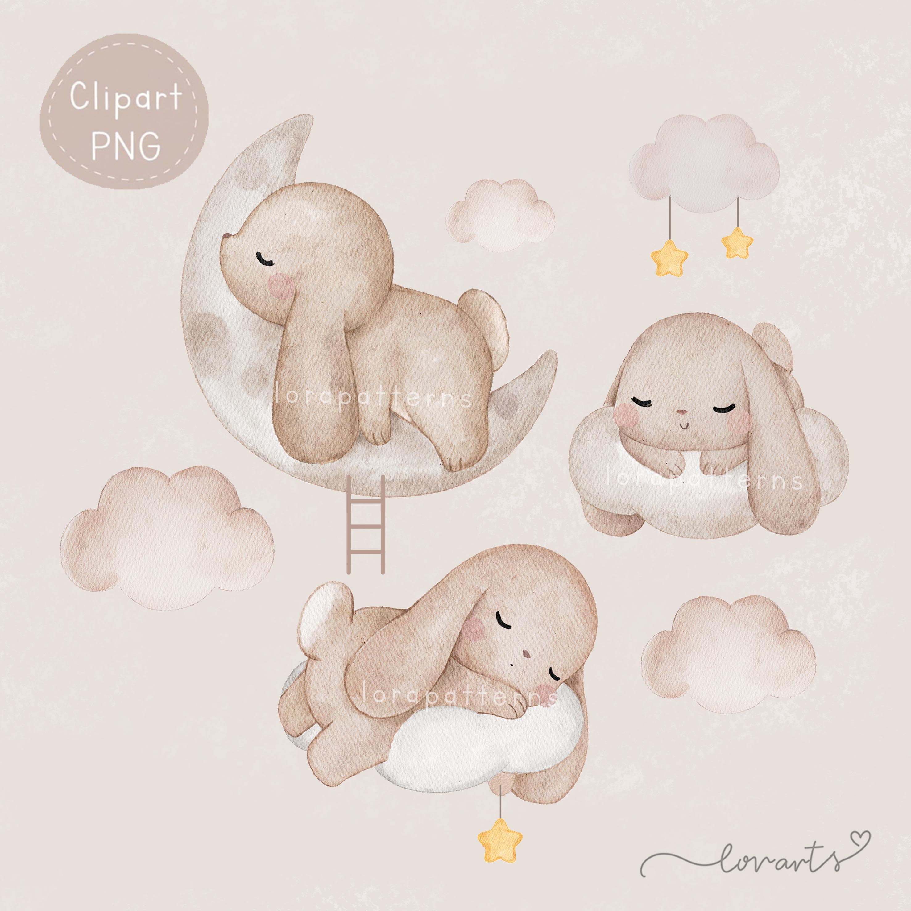 [Clipart PNG] Bunnies Sleeping on Fluffy Clouds