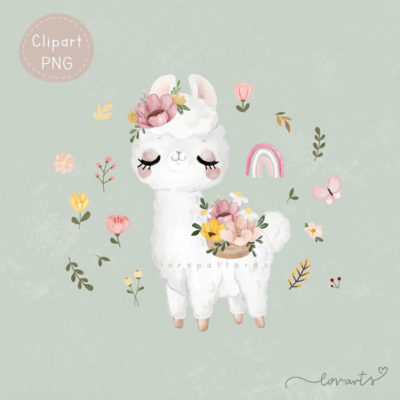 [Clipart PNG] Llama with Flower