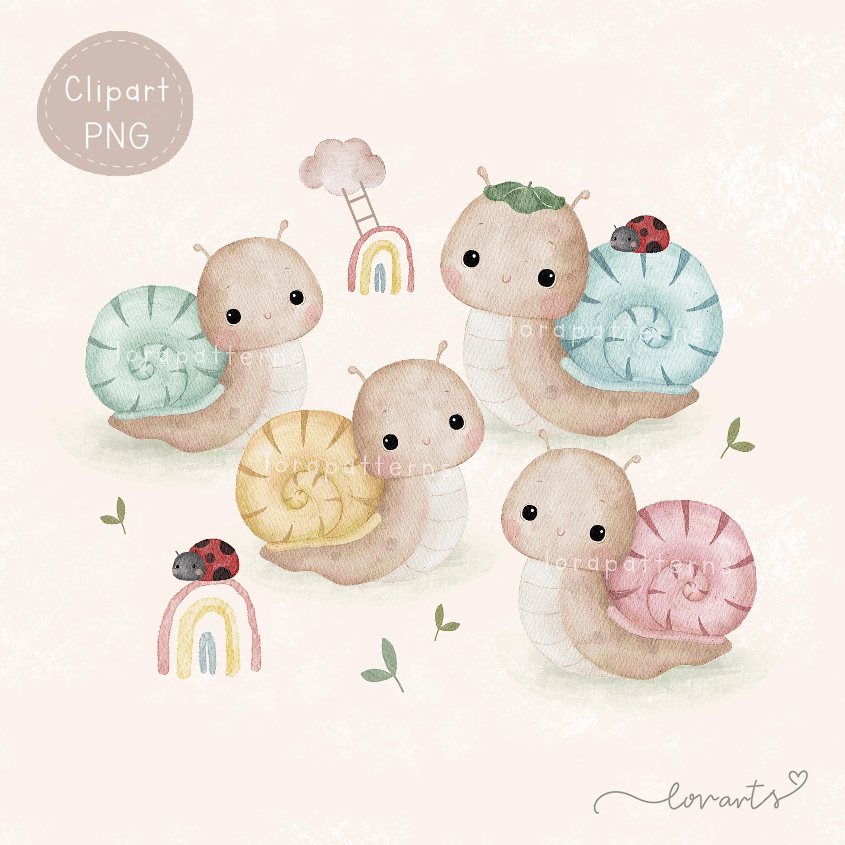 [Clipart PNG] Colorful Snails