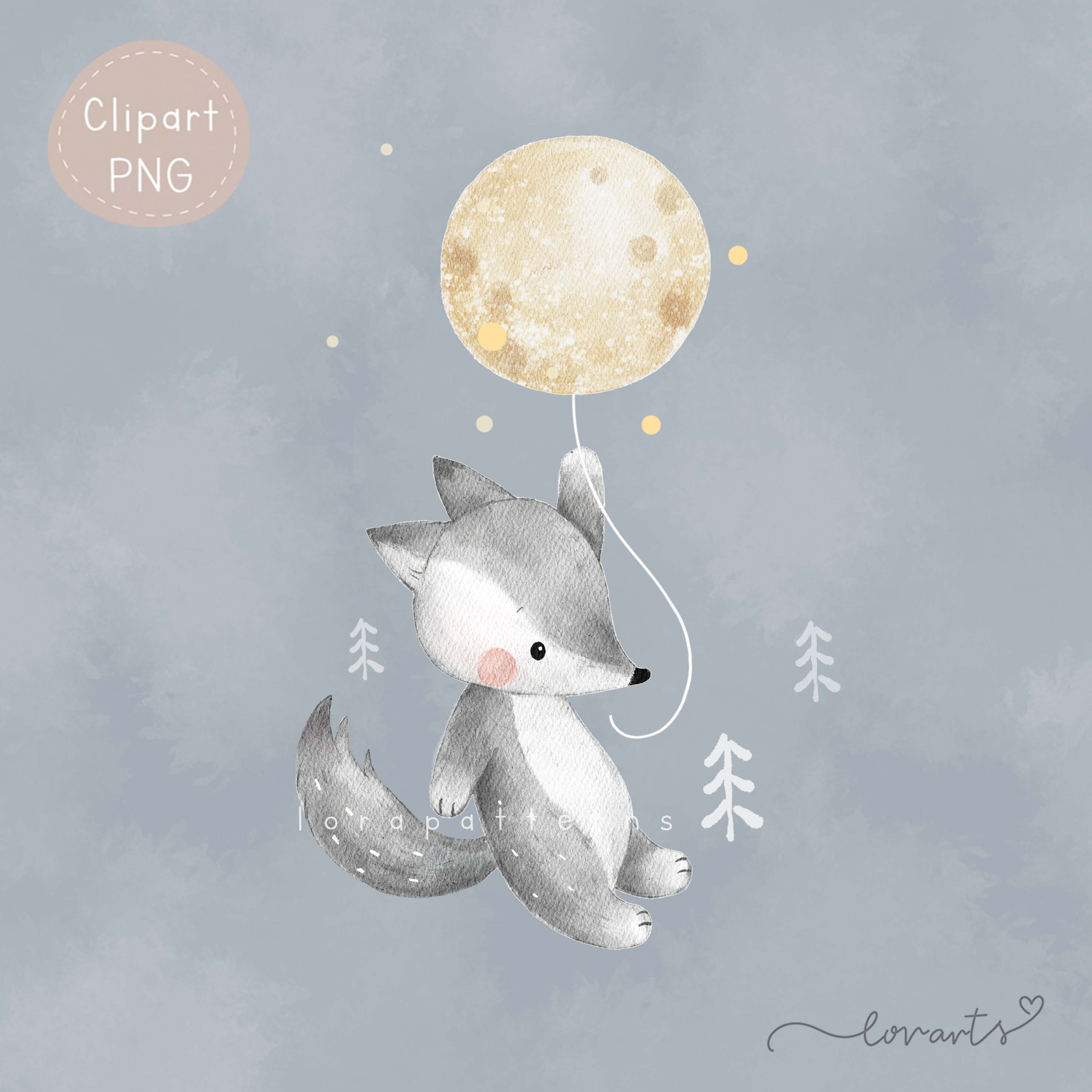 [Clipart PNG] Little Wolfie and Moon Clipart