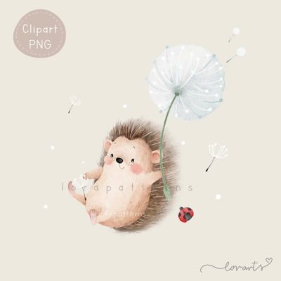 [Clipart PNG] Hedgehog Flying with Dandelion