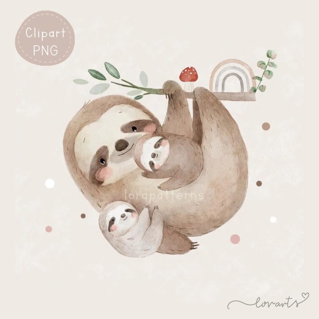 [Clipart PNG] Mommy and Babby Sloth - Lorarts