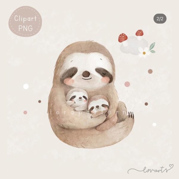 [Clipart PNG] Mommy and Baby Sloth - Image 3