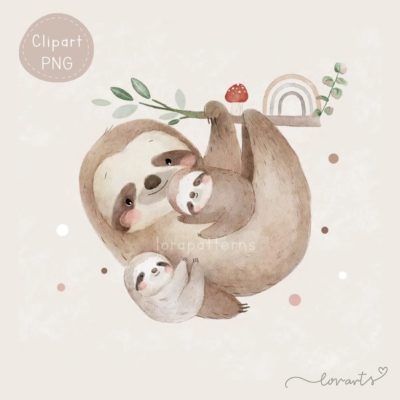 [Clipart PNG] Mommy and Baby Sloth
