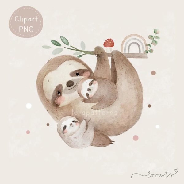 [Clipart PNG] Mommy and Baby Sloth