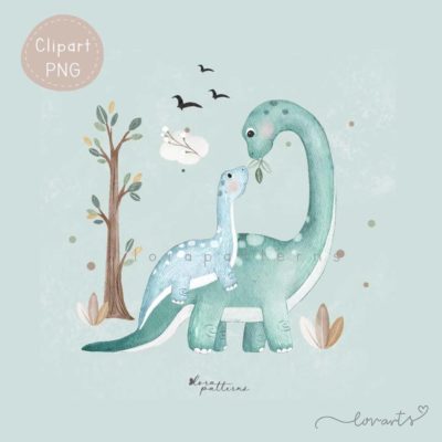[Clipart PNG] Mommy and Baby Dino