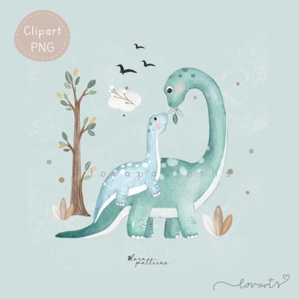 [Clipart PNG] Mommy and Baby Dino