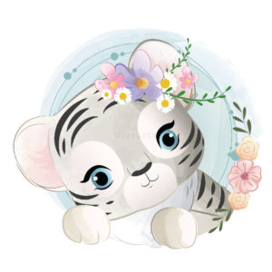 White Baby Tiger Girl in a Flower Wreath 2