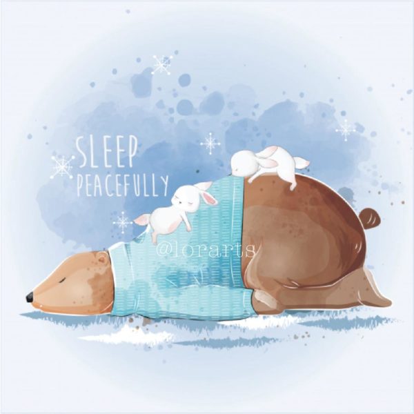 Polar Bear Sleeping with Bunnies