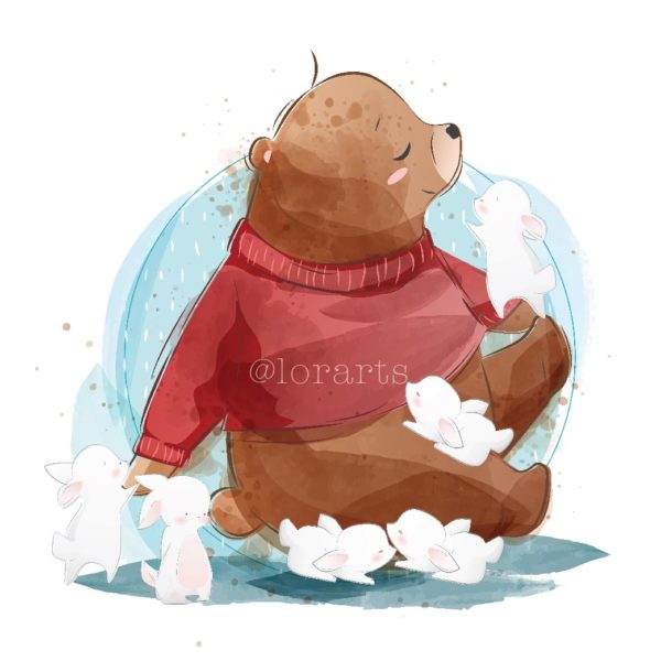 Cute Bear With Little Bunnies