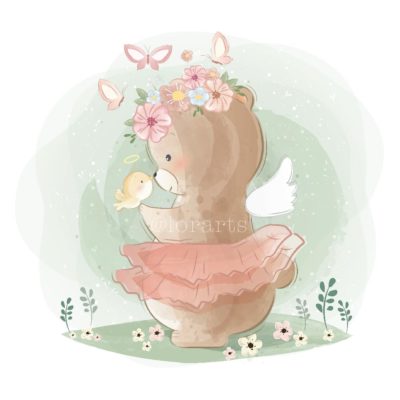 Angelic Bear Holding a Little Bird
