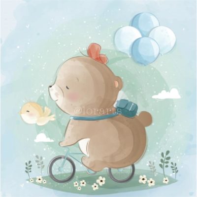 Little Bear Riding a Bike To School