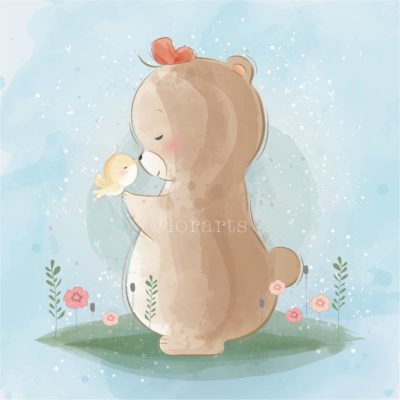 Cute Angelic Bear Holding A Bird