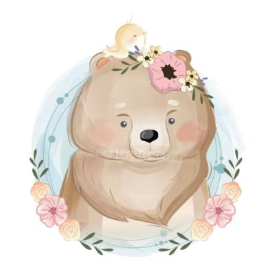 Bear and Little Bird In Wreath