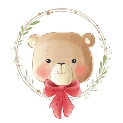 Little Cute Bear Portrait in Wreath