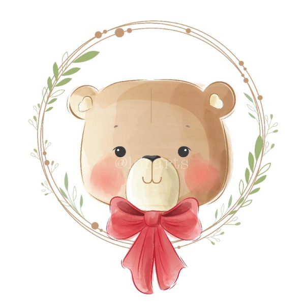 Little Cute Bear Portrait in Wreath