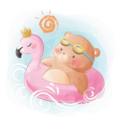 Little Bear On a Flamingo Floaties