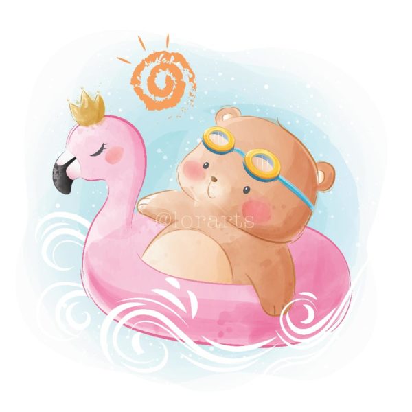 Little Bear On a Flamingo Floaties