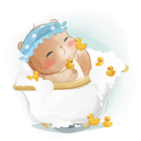 Cute Little Bear in a Bath Tub